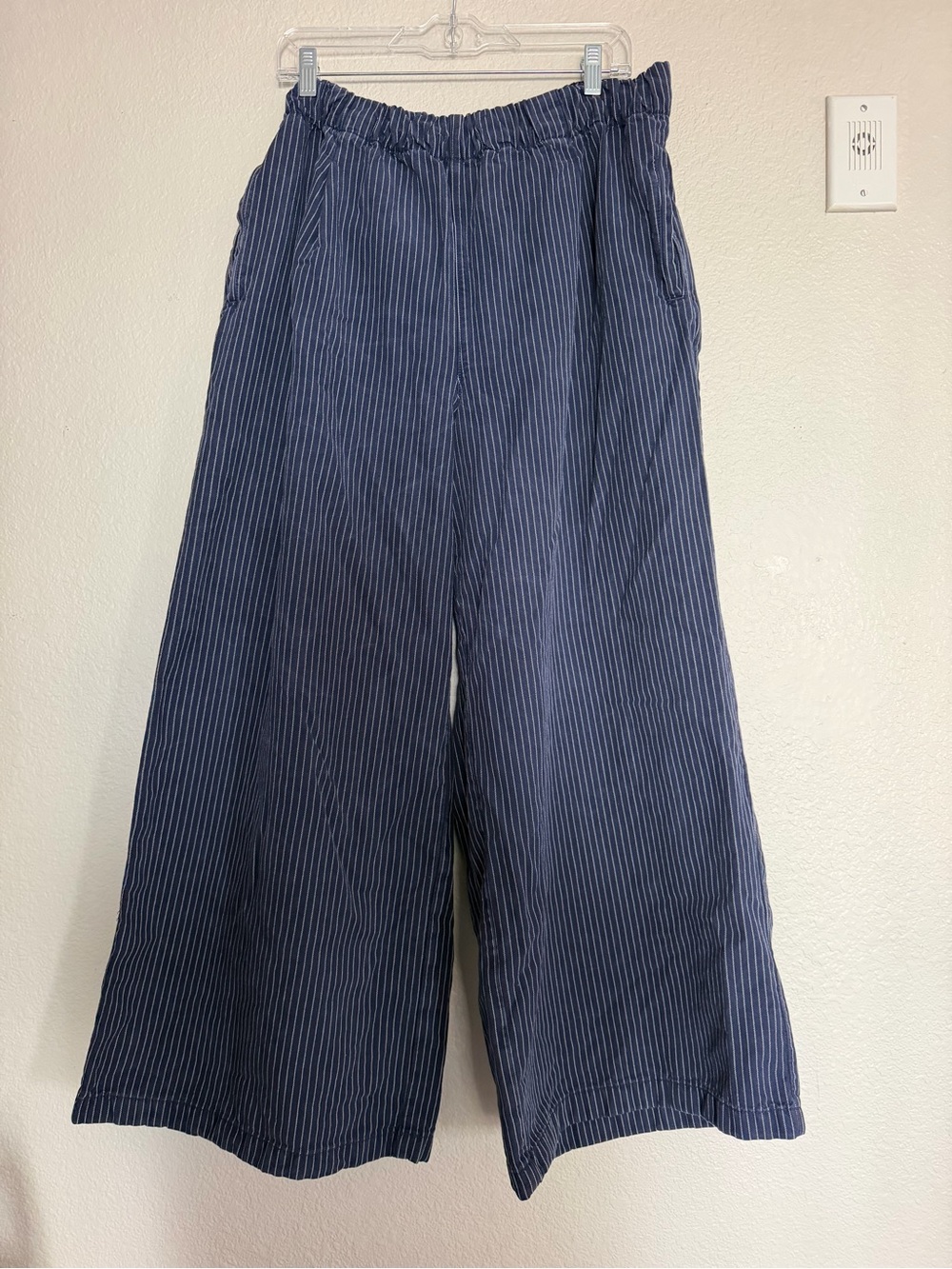 Wide Leg Navy & White Pinstripe Trousers